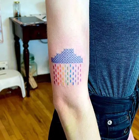 Cloud and Rain Cross Stitch Tattoo