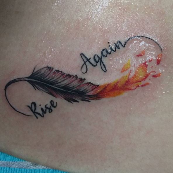 Colored Infinity Feather Tattoo with Quote