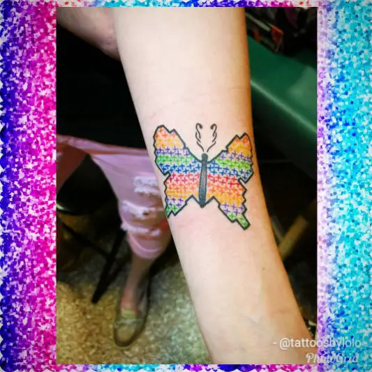 Colorful Butterfly Cross Stitch Tattoo