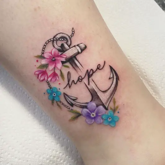 Colorful Flowers and Anchor Tattoo
