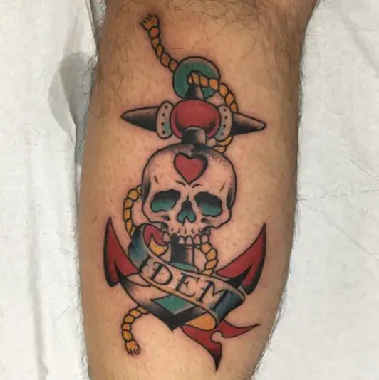Colorful Skull Anchor Tattoo