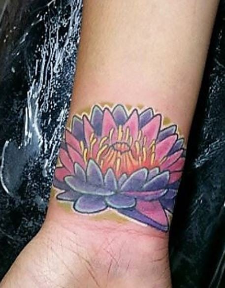 Colorful Water Lily Wrist Tattoo