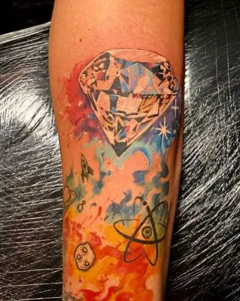 Colorless Diamond Tattoo on Multicolored Background
