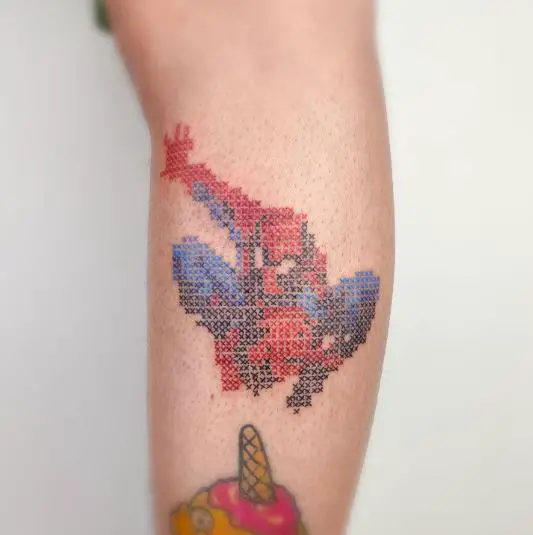 Cross stitch Spiderman tattoo