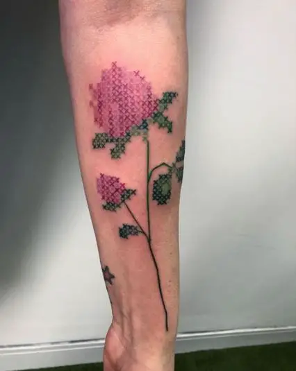 Cross stitch flower tattoo