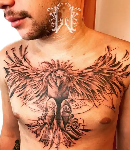 Detailed Eagle Sketch Chest Tattoo