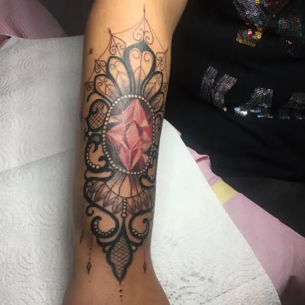 Diamond and Lace Forearm Tattoo