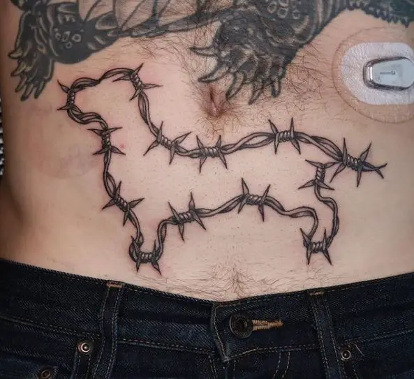 Dog Shaped Barbed Wire Tummy Tattoo