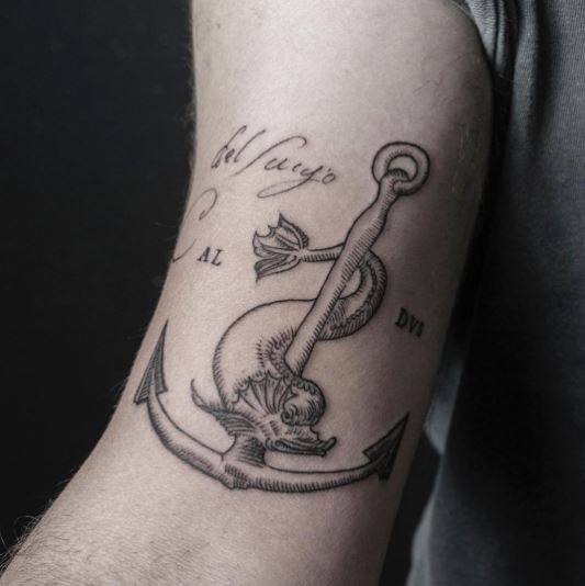 Anchor Tattoo with a Dolphin