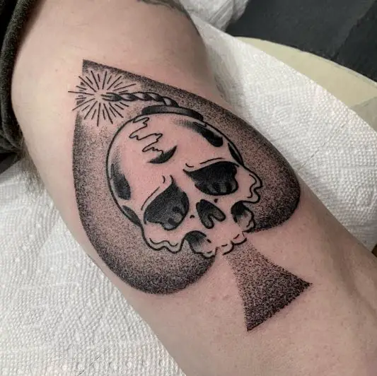 Dot Work Spades and Skull Tattoo