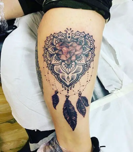 Dreamcatcher with Heart Shaped Mandala Diamond Tattoo