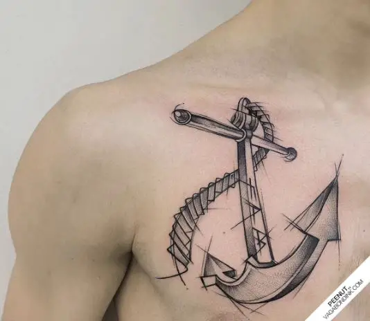 Dropping the Anchor Chest Tattoo