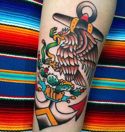 Colorful Anchor Tattoo with Eagle and Snake