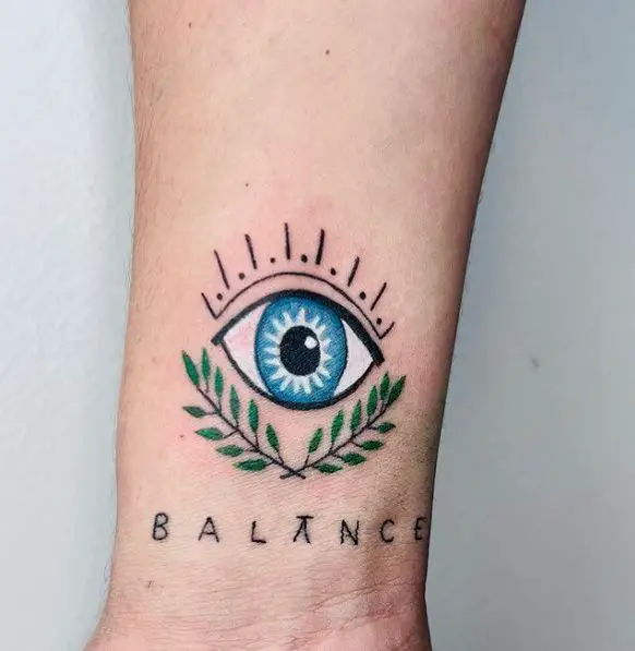 Evil Eye with Herbs Wrist Tattoo