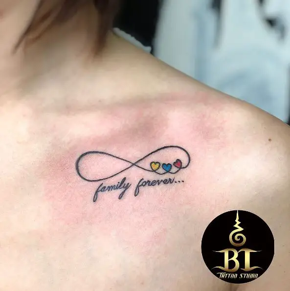 Family Infinity Tattoo with Three Color Hearts