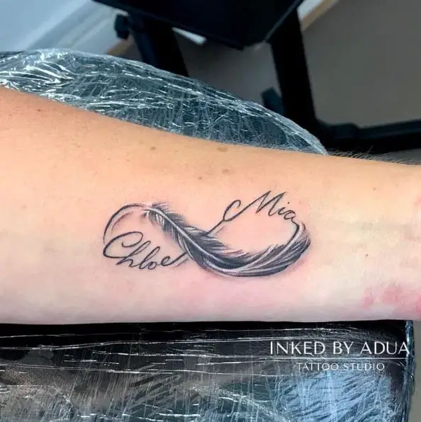 Feather Infinity Tattoo with Names