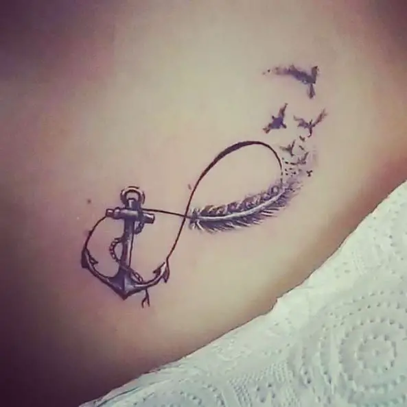 Feather and Anchor Infinity Tattoo