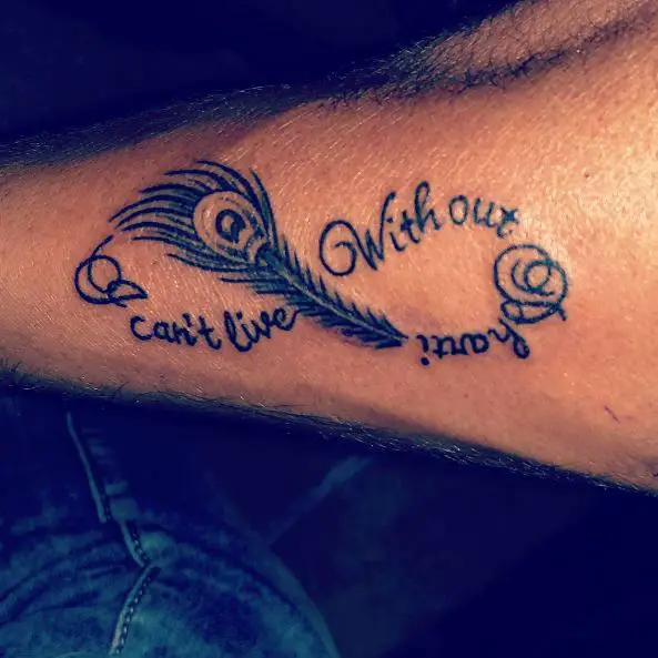 Feather with Infinity Phrase Tattoo