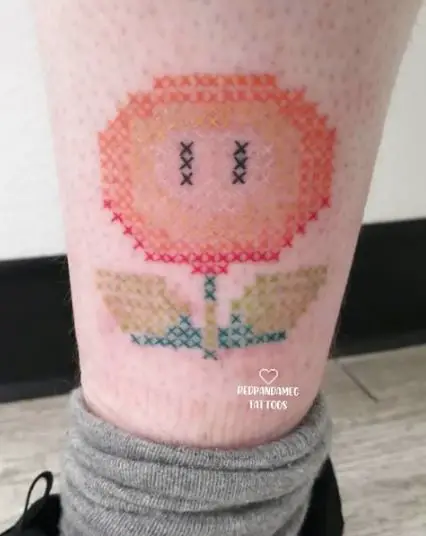 Fire Flower Mario Cross Stitch Tattoo