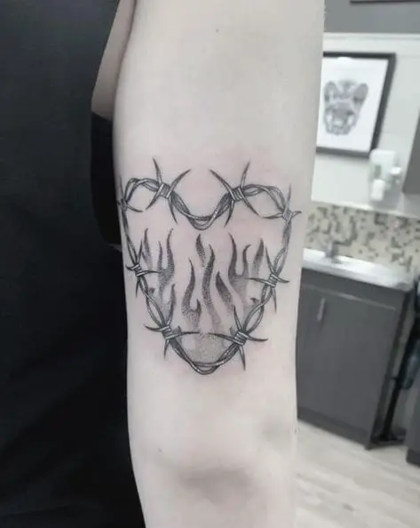 Flame with Barbed Wire Tattoo