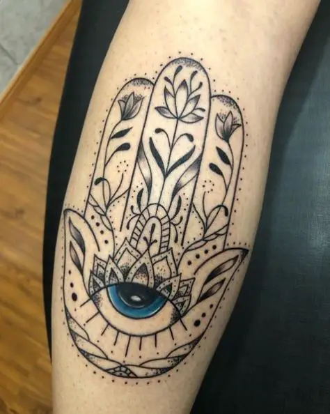 Floral Hamsa Evil Eye Tattoo