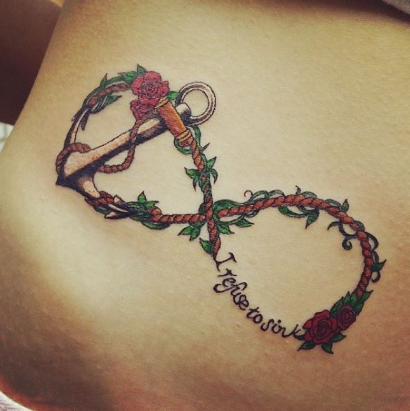 Floral Infinity Rope with Anchor Tattoo