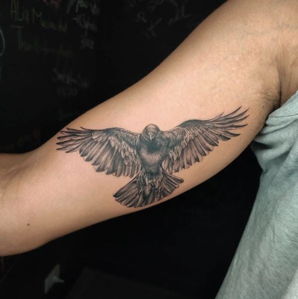 Flying Raven Arm Tattoo