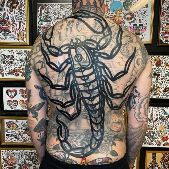 Full Back Black Scorpion Tattoo