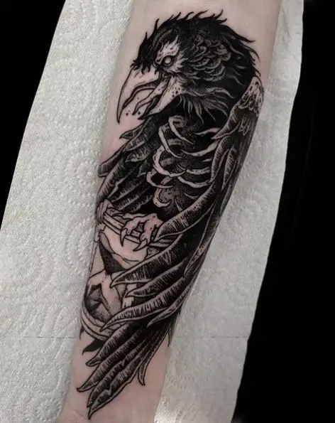 Furious Raven Forearm Tattoo