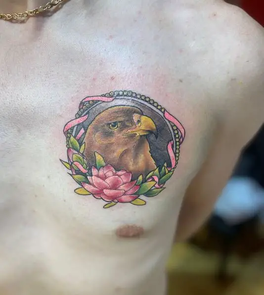 Golden Eagle Head with Floral Deco Tattoo