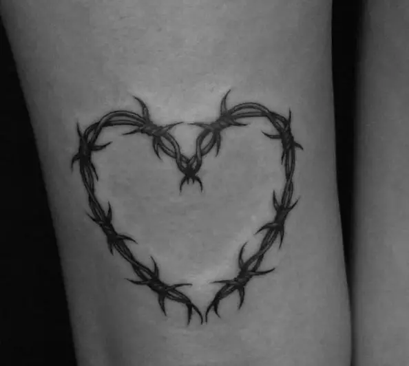 Grey Barbed Wire Heart Tattoo