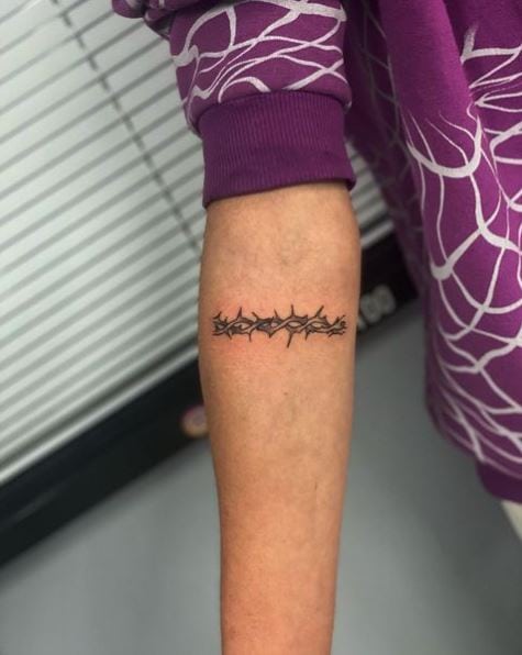 Grey Colored Barbed Wire Forearm Tattoo