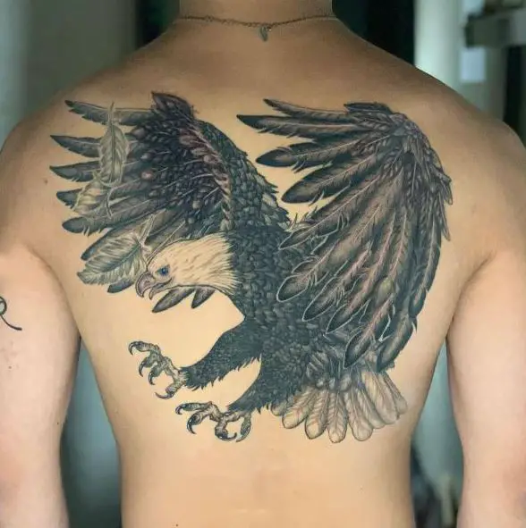 Grey Eagle Tattoo with Detailed Feathers