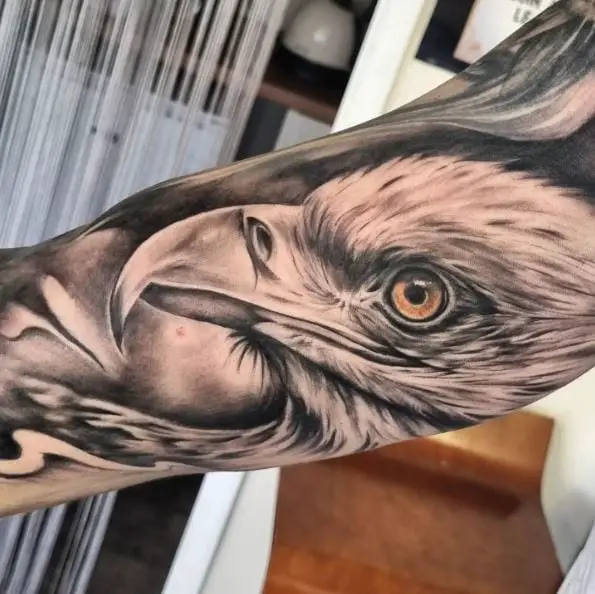 Grey Full Sleeve Eagle Head Tattoo