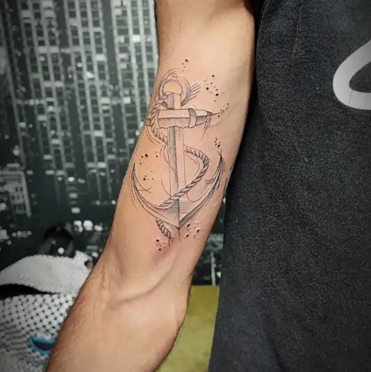 Grey Scale Anchor Arm Tattoo