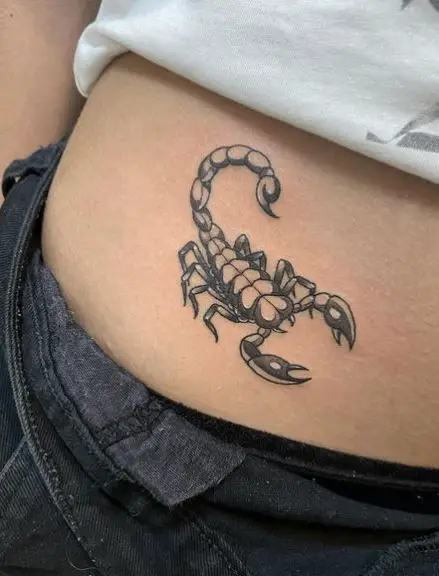 Grey Small Scorpio Tattoo On Hip