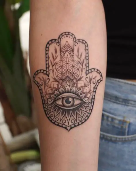 Hamsa Evil Eye Forearm Tattoo