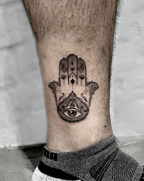 Hamsa and Evil Eye Leg Tattoo