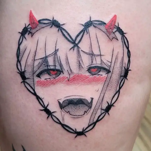 Heart Shaped Barbed Wire Anime Tattoo