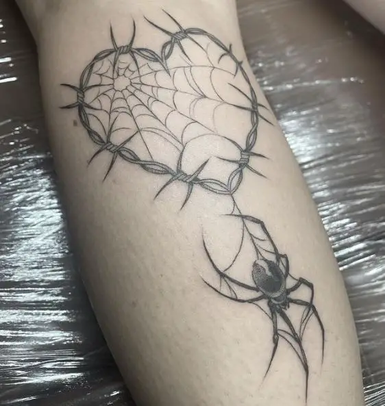 Heart Shaped Barbed Wire with Spider Tattoo