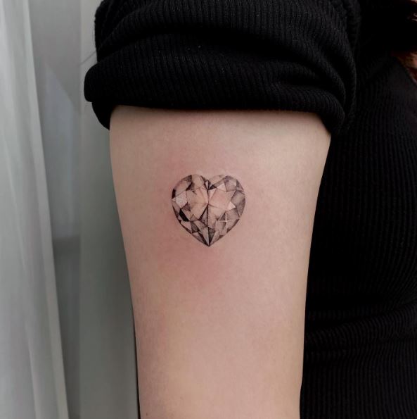Heart Shaped Colorless Diamond Tattoo
