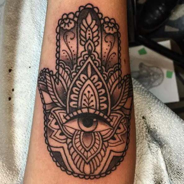Henna Styled Hamsa Evil Eye Tattoo Piece