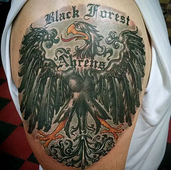 Imperial German Eagle Lettering Tattoo on Arms