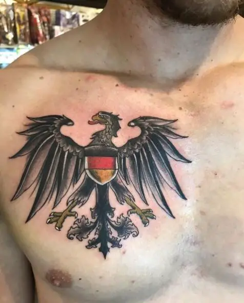 Imperial German eagle chest tattoo