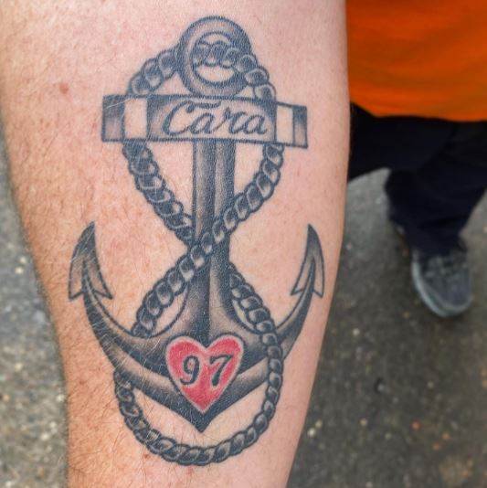 Infinity Anchor Tattoo with a Heart and Number
