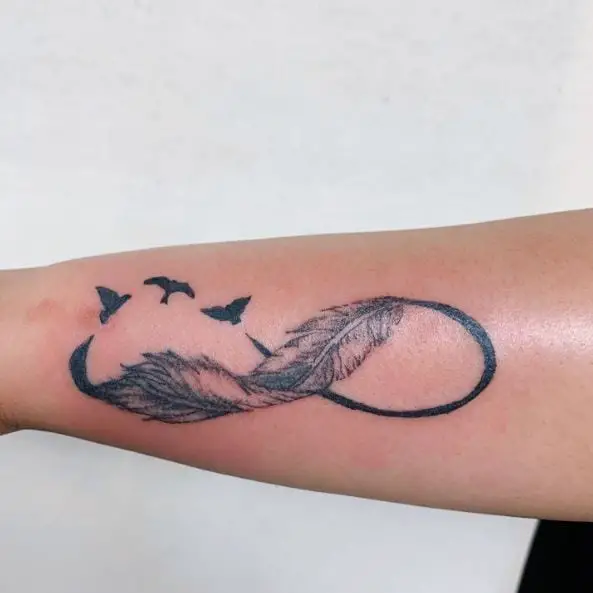 Infinity Feather and Birds Tattoo