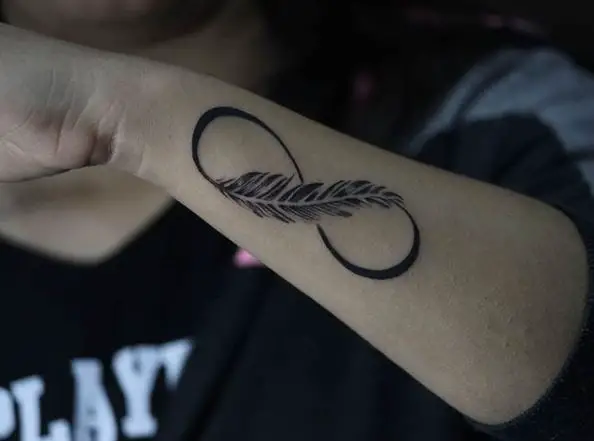 Infinity Sign with a Feather Tattoo