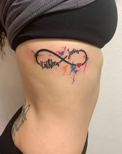 Infinity Tattoo with Names and Little Splash of Water Color