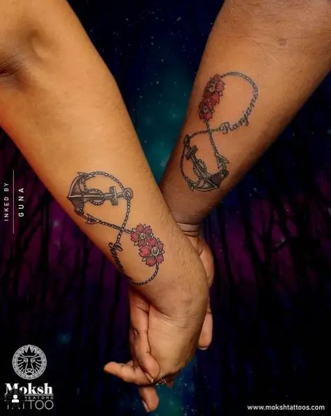 Infinity With Floral Anchor Tattoo
