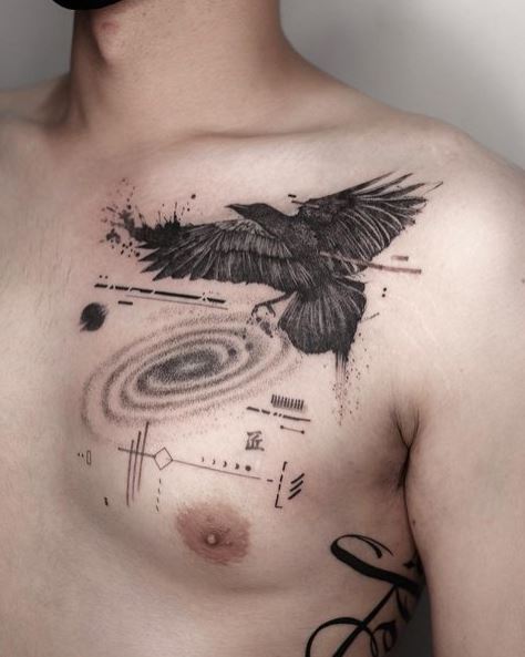 Injured Raven Chest Tattoo